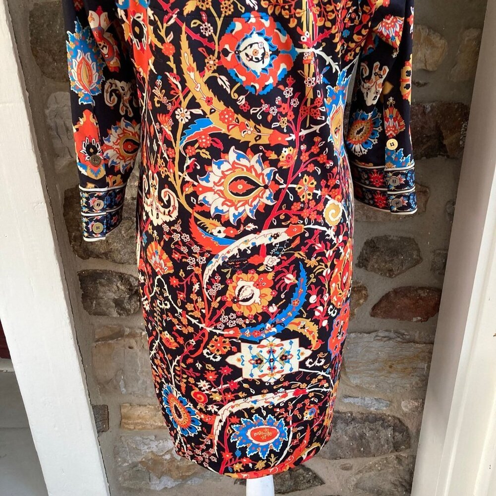 GRETCHEN SCOTT JERSEY MANDARIN DRESS MAGIC CARPET BLACK MULTI $189 Womens Small - Picture 8 of 11